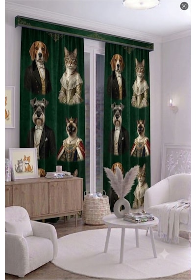 Bebek Çocuk Odası Fon Perdesi 140x260 Cm 2 Kanat Sevimli Desenli Dekoratif Dijital Baskılı Premium Çocuk Odası Perdesi Siyah