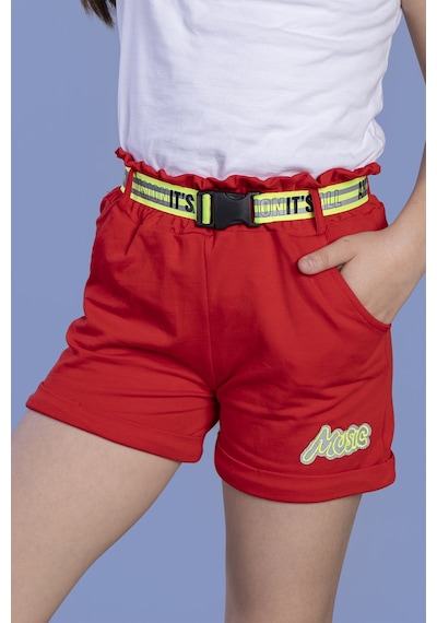 Toontoy Kids Toontoy Kız Çocuk Beli Lastikli Kemer Detaylı İki Yanı Cepli Şort Kırmızı
