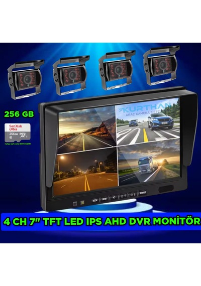7 İnç Dvr Ekran 4 Adet Metal Kasa Ledli Kamera Seti 12 24 Volt