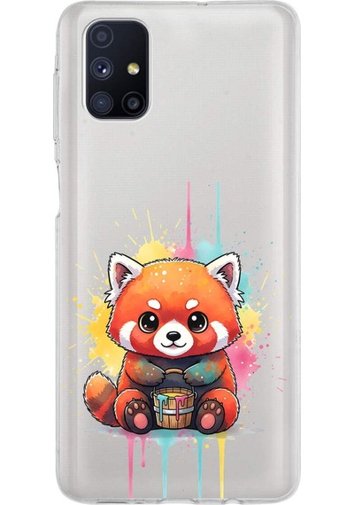 Samsung Galaxy M51 İle Uyumlu Splash Tilki Tasarımlı Şeffaf Silikon Kılıf Şeffaf