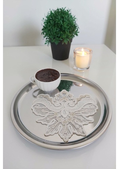 6 Adet Angelic Beyaz & Gold Fransız Tarzı Modern Bardak Altlığı &