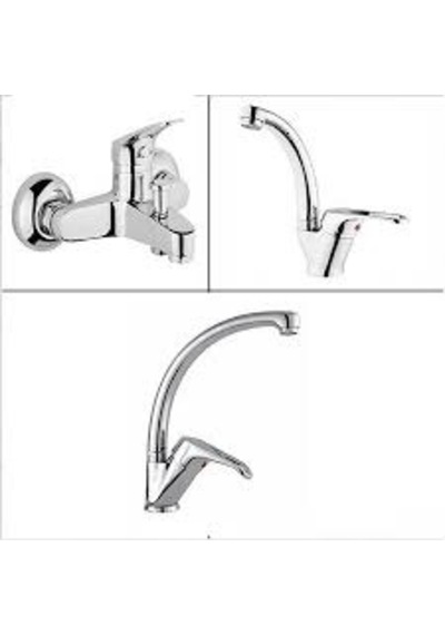 Üçlü Batarya Seti Banyo + Evye + Lavabo Krom