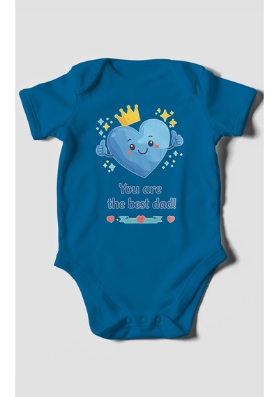 Morivokids You Are The Best Dad Kısa Kollu Bebek Body %100 Pamuk Koyu Mavi