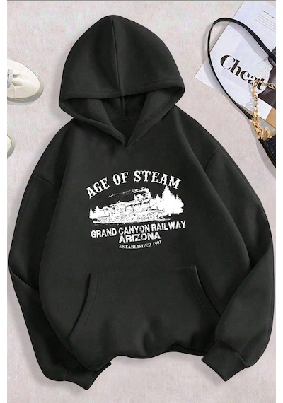 Age Of Steam Baskılı Sweatshirt Siyah