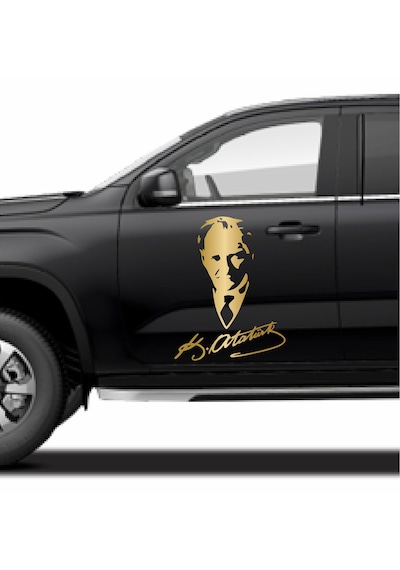Atatürk İmza Ve Silüet Sticker - Gazi Mustafa Kemal - Atatürk - Araba Oto Motosiklet Araç Karavan Sticker 00565 20x15 Cm