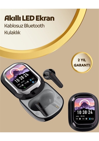 Mey İthalat Akıllı Ekranlı Bluetooth 5.4 Kablosuz Kulaklık - Dokunmatik Ve Şarj Kutulu