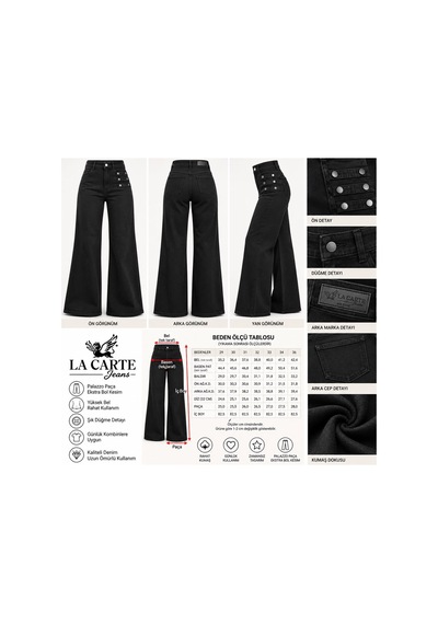 La Carte Ektra Bol Kesim Likralı Düğme Detaylı Kot Pantolon 8038-29/36 Siyah