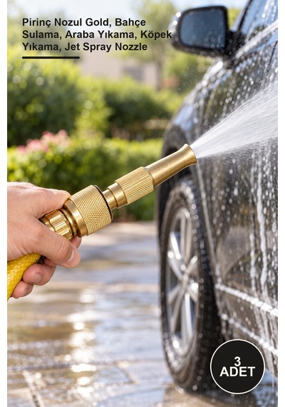 3 Adet Ayarlanabilir Basınçlı Hortum Başlığı Pirinç Nozul Gold, Bahçe Sulama, Araba Yıkama, Köpek Yıkama, Jet Spray Nozzle