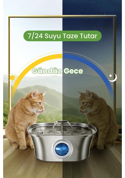 3.2 L Çiftli Paslanmaz Çelik Kedi Köpek İçin Otomatik Su Pınarı Su Çeşmesi Su Sebili Sessiz Pompalı