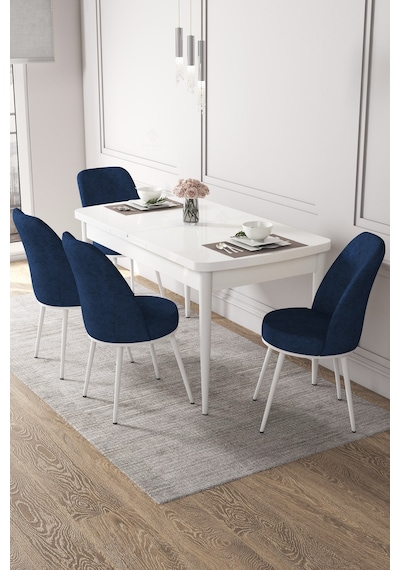 Canisa Concept Kor Serisi, 70x114 Açılabilir Beyaz Yemek Masası Takımı,4 Lacivert Sandalye Masa Beyaz Sandalyeler Lacivert Canisa Concept Kor Serisi, 70x114 Açılabilir Beyaz Yemek Masası Takımı,4 Lacivert Sandalye Masa Beyaz Sandalyeler Lacivert