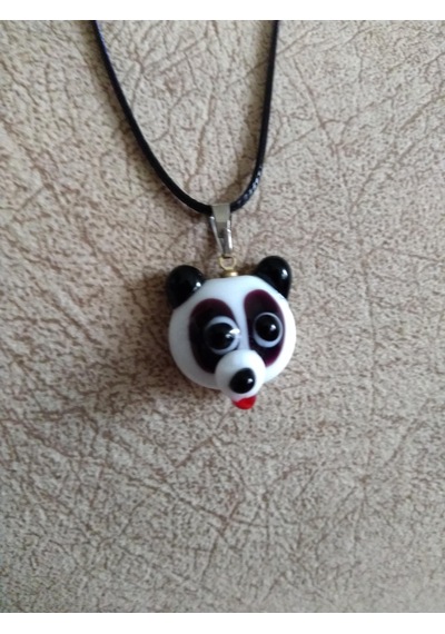 Handmade El Yapimi Murano Cam Kolye-Panda Modeli Gümüş