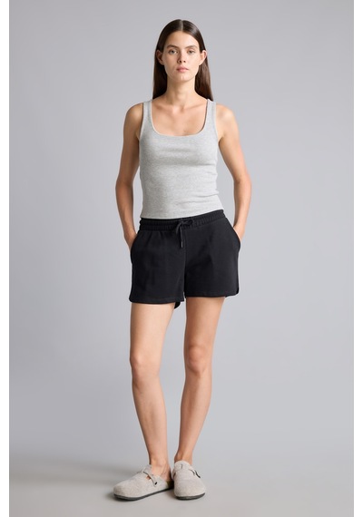 Defacto Relax Fit Beli Lastikli Bağcıklı Bermuda Şort E9686ax26aubk81 Siyah-bk81