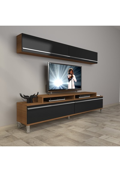 Decoraktiv Ekoflex 5 Mdf Krom Ayaklı Tv Ünitesi Tv Sehpası Ceviz - Siyah