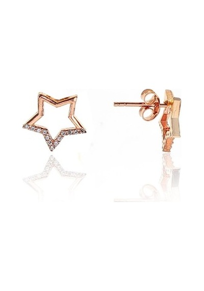 Gümüş Rose Zirkon Taşlı Yıldız Kolye Ve Küpe Gümüş Ikili Set