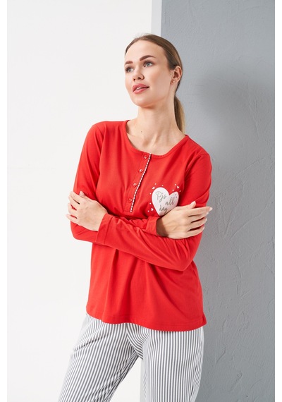 Relax Mode Kadın Kırmızı Patlı Pijama Takımı - 28062r