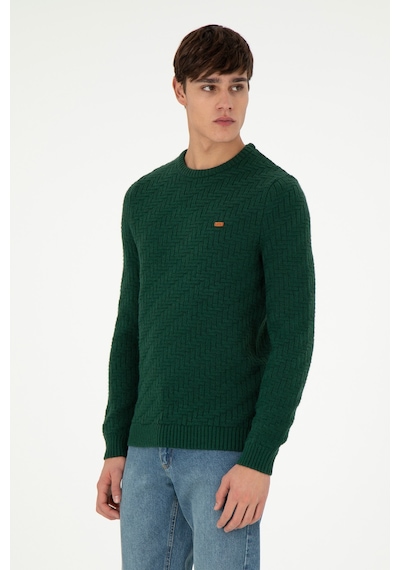 U.S. Polo Assn. Erkek Slim Fit Bisiklet Yaka Koyu Yeşil Kazak 50297050-VR079