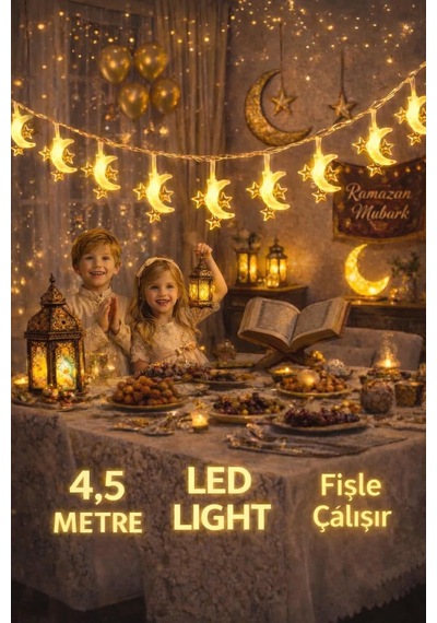 4,5 Metre 3 Yıldız 1 Pilli Led Işık, Şerit Led Sarı Işıklar Peri Işıkları Aydınlatmalı Şerit Led Led Işık Şerit Led Işık 3 Yıldız 1 Ay .