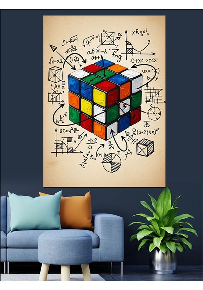 Ahşap Tablo Rubik Küpü Çizim Sanatı