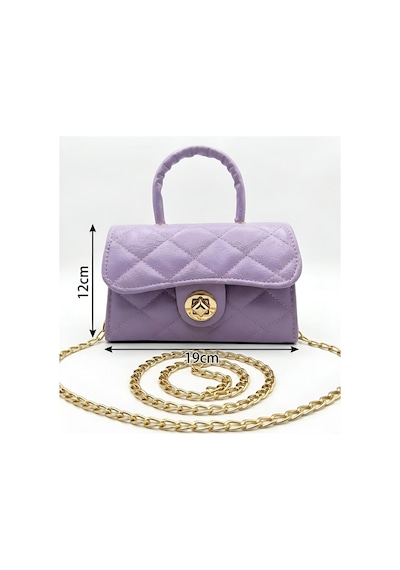 Satuna Parlak Kapitone Mini Çanta Astar Detaylı Zincir Askılı Kadın El Ve Omuz Çantası 19x12 Cm Lila