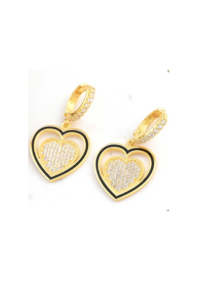 Kenpazar Gümüş Gold Sallantılı Kalp Kadın Küpe Gümüş