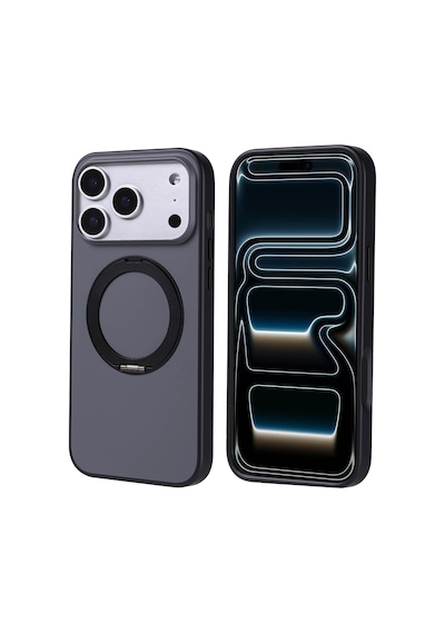 Apple iPhone Uyumlu 17 Pro Max Kılıf M-safe Şarj Özellikli Standlı Zore Proton Silikon Kapak Siyah