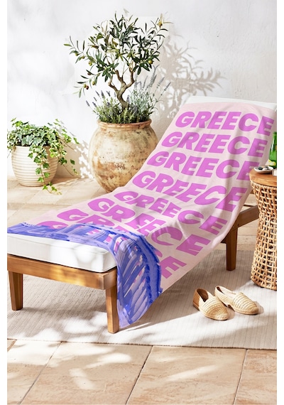 Yunanistan Temalı Yazılı Büyük Plaj Havlusu-modern Akdeniz Pembe Lila Hızlı Kuruyan Mikrofiber Havlu İnci Yakamoz