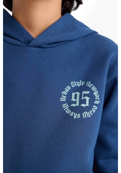 Defacto Erkek Çocuk Kapüşonlu Baskılı İçi Yumuşak Tüylü Sweatshirt E9599a825aube829 Mavi