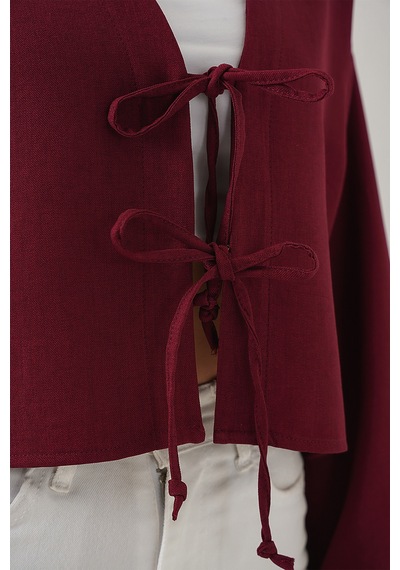 Bigdart Önü Bağlamalı Keten Kimono 960 - Bordo