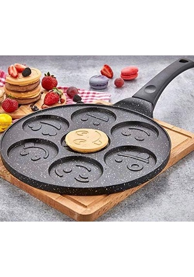 Granit Pankek Döküm Tava 28 Cm - Emojili Siyah