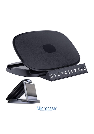 Microcase Araç İçi Torpido Üstü Mandallı Telefon Tutucu - Gizli Park Numaratörlü Kapaklı Otomobil Standı-al5814 Siyah