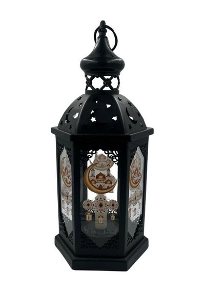 43 Cm Ramazan Ledli Siyah Model Tek Mumlu Lüks Fener - Pil Dahil Dekoratif Ramazan Feneri Diğer