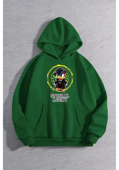 Special Agent Baskılı Oversize Sweatshirt Yeşil