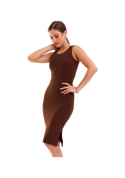 Butik Ayvitrin Kalın Askılı Fitilli Kadın Elbise Acı Kahve
