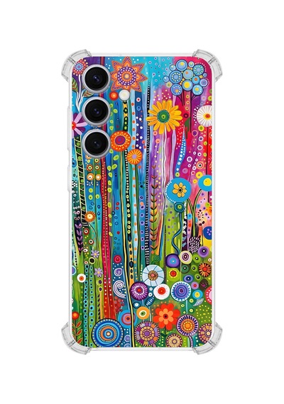 Printify Samsung Galaxy S25 İle Uyumlu Düşlerin Dansı Serisi Folklorik Bahçe Tasarımlı Uv Baskılı Köşe Korumalı Antişok Kılıf Şeffaf