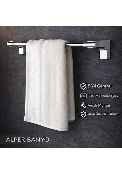 Alper Banyo F1 Model Uzun Havluluk - Paslanmaz Krom Duvara Monte Banyo Havlu Askısı  Çok Renkli