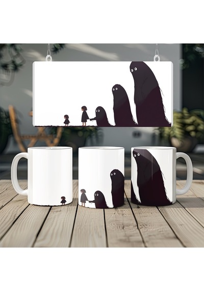 Spooky Öcü Ailesi Kupa Bardak Cadılar Bayramı Temalı Hayalet Tasarım Bardak Beyaz