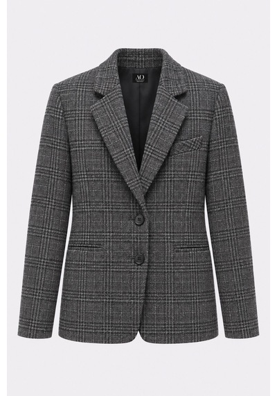 Açelyaokcu Premium Belvıon Blazer Ekoseli Yün Ceket Siyah