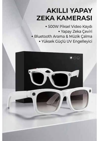 Semel Kameralı Beyaz Akıllı Gözlük Bluetooth Yapay Zeka Asistanlı Şık Premium Ürün