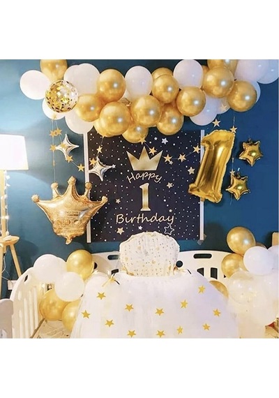 Karal Taçlı Yaş Balon Happy Birtday Doğum Günü Süsleme Seti