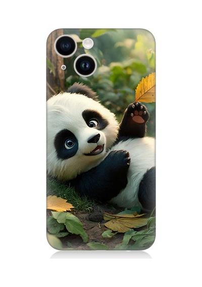Apple Uyumlu iPhone 14 Panda Ve Yaprak Desenli Silikon Kılıf Silikon