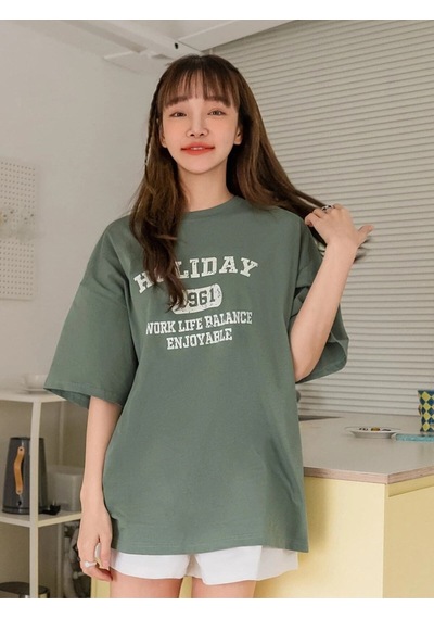 Flood Of Style Kadın Çağla Yeşili 1961 Baskılı Oversize T-shirt Yeşil