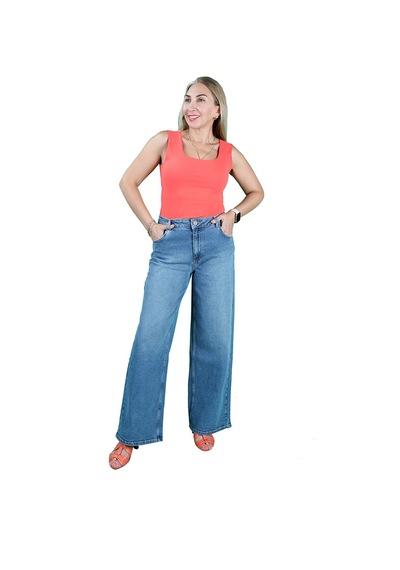 Orta Mavi Geniş Paça Jeans Orta Mavi