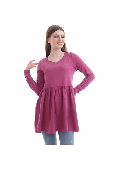 Self Clothing Kadın Pembe Rahat Kalıp V Yaka Bluz-Pembe