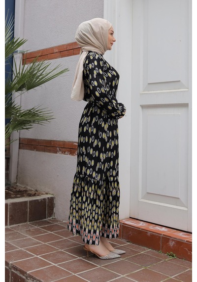 Armine Trend Desenli Elbise-siyah 25yt928 Siyah