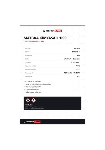 Beherlabs Matbaa Kimyasalı %99 30 L
