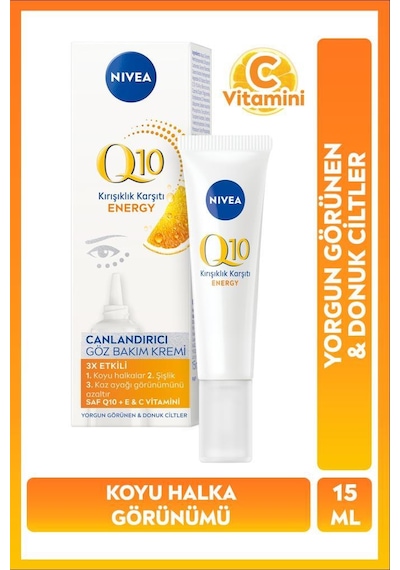 Nıvea Q10 Energy Canlandırıcı Göz Bakım Kremi 15ml, Koyu Halka Karşıtı, Kaz Ayağı Görünümü, Donuk Ciltler