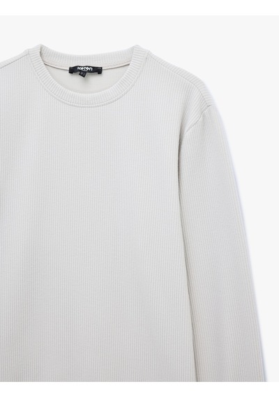 Koton Uzun Kollu Bisiklet Yaka Basic Sweatshirt Bej 7wam70011mk Ekru