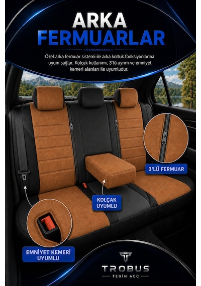Skoda Rapid 2012+ Uyumlu Nova Serisi Taba Siyah Oto Koltuk Kılıfı