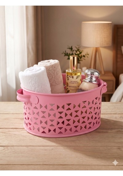 Reoona Modern Geometrik Desenli Metal Düzenleyici Sepet Pembe