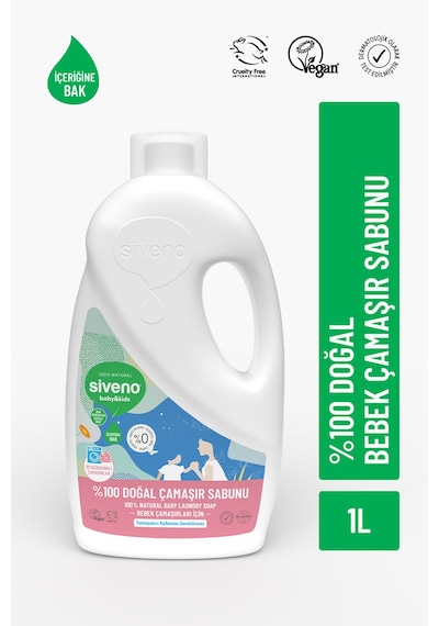 Siveno %100 Doğal Bebek Çamaşır Sabunu Kendinden Yumuşatıcılı Bitkisel Deterjan Konsantre Vegan 1000 Ml